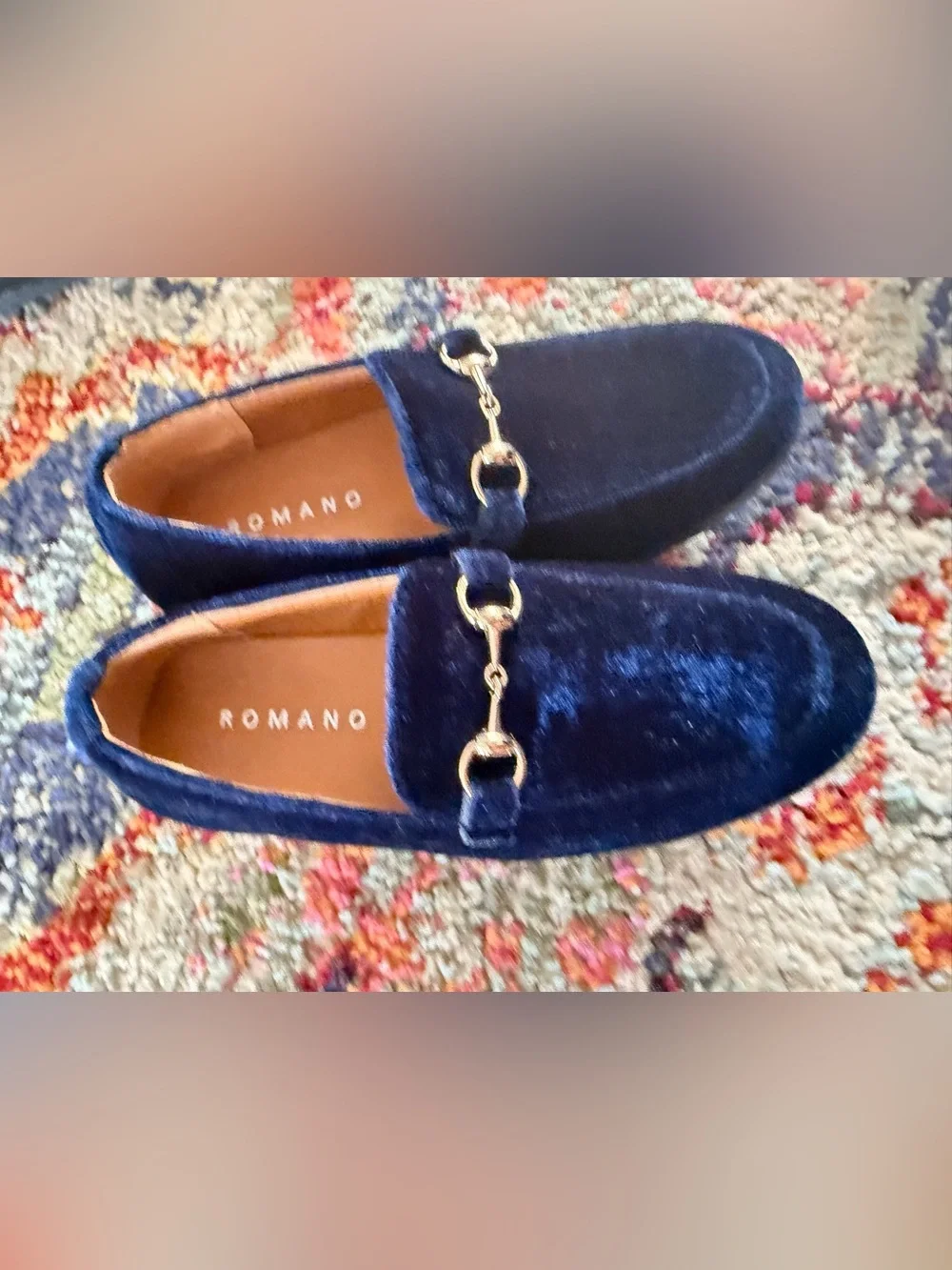 Romano blue Velvet Loafers toddler Boys Size 7 perfect condition Smoke pet free